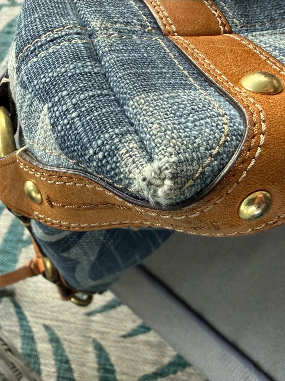 Coach Vintage 12197 Carly Blue Denim Signature “C” with Braided Leather Strap